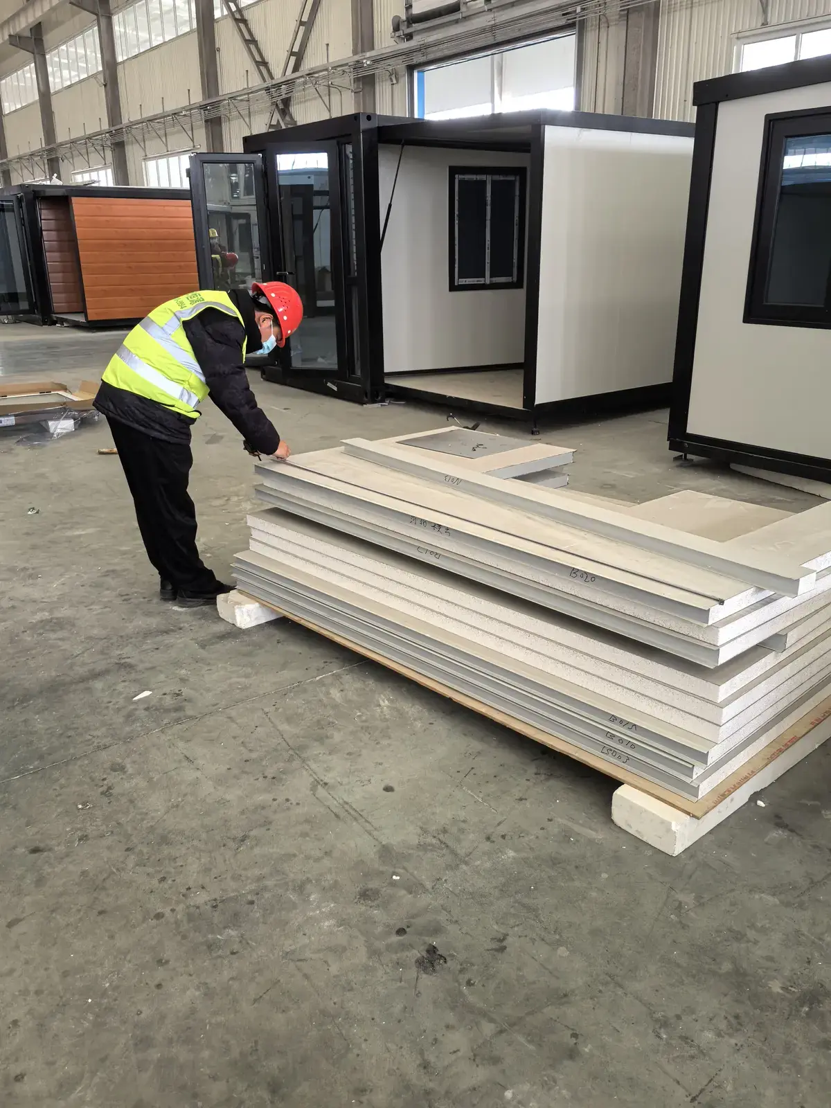 Modular units moving through factory production