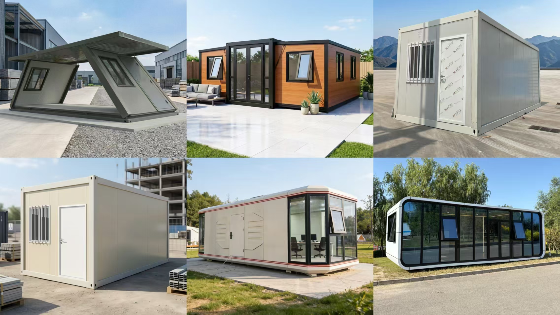 Collage of modular container house designs from MZ ECO HOUSE