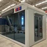 Custom service booth apple cabin with a glazed front, side door and signal lights