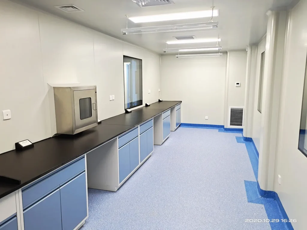 Laboratory counters inside the Beijing modular fever clinic