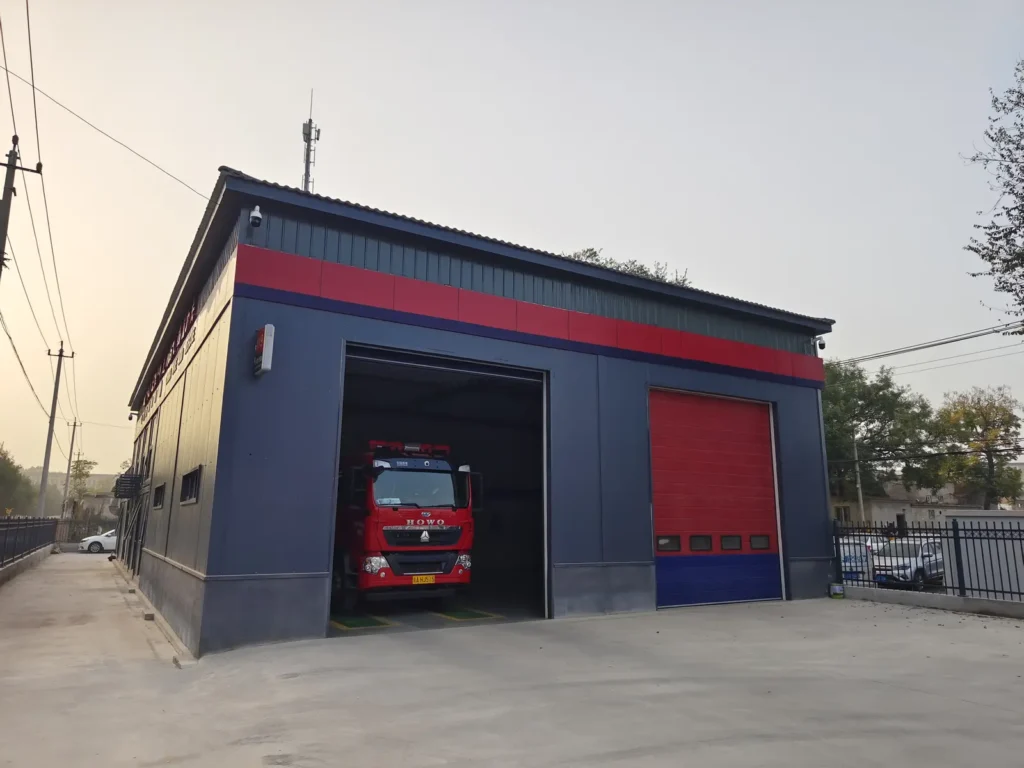 Side view of the two-storey Beijing modular fire station
