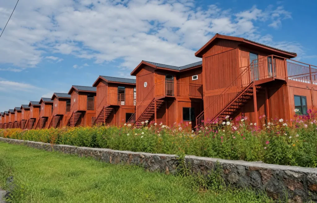 Guyuan grassland modular resort hotel with timber-look façades