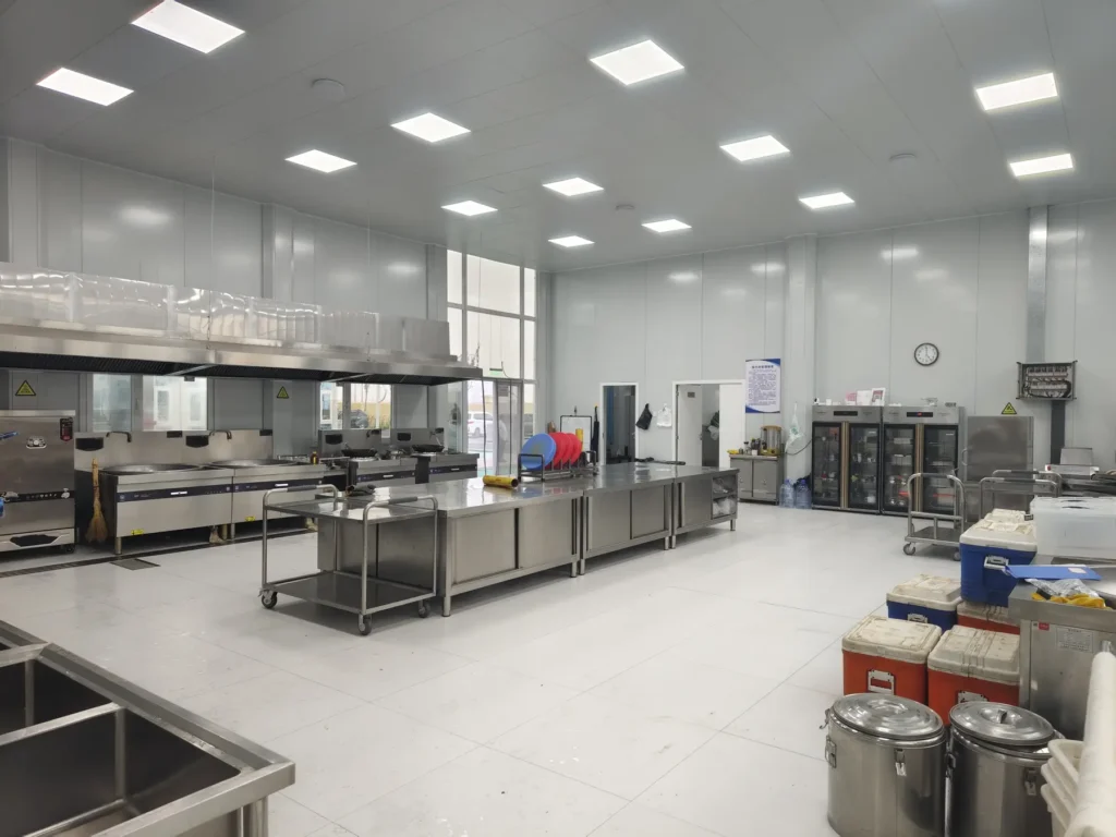 Commercial kitchen inside the Shengli Oilfield modular camp