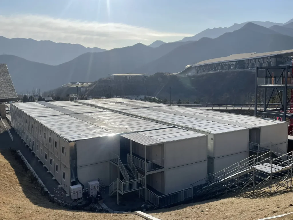 Yanqing Winter Olympics modular camp viewed across the mountain site