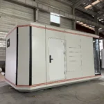 Solid side entrance and light panels on the compact assembled space capsule house
