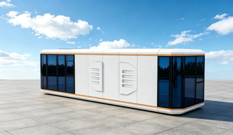 Daytime design visualization of the D70 capsule with light panels and dark glazing at both ends