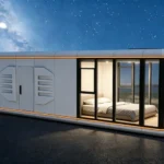 Nighttime D70 exterior visualization with illuminated glazed rooms at both ends
