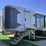 Alternate exterior angle of the E50 showing the glazed bedroom and covered balcony