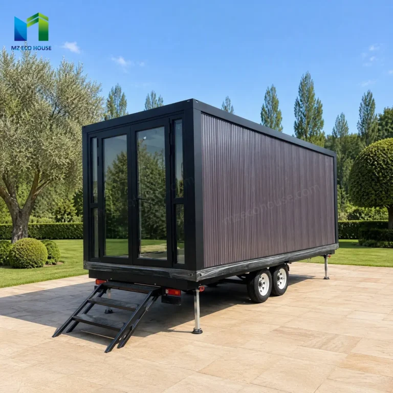 Trailer-Mounted Wood-Look Container Cabin
