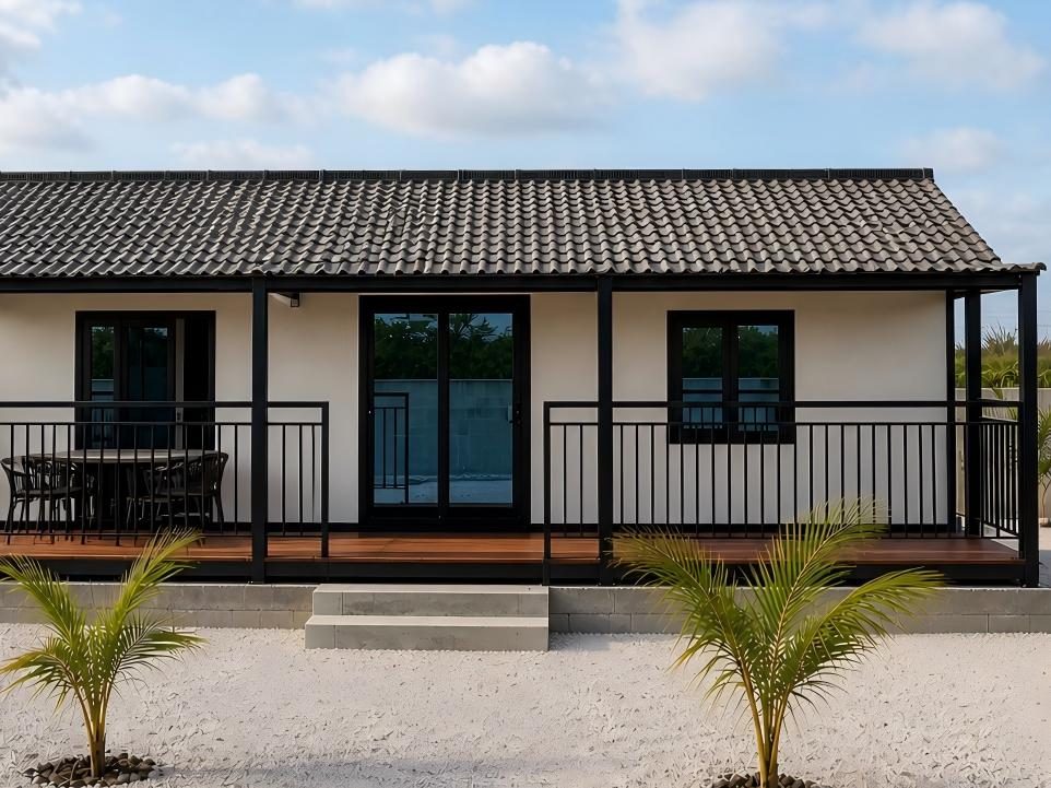 Prefabricated container home with traditional exterior styling