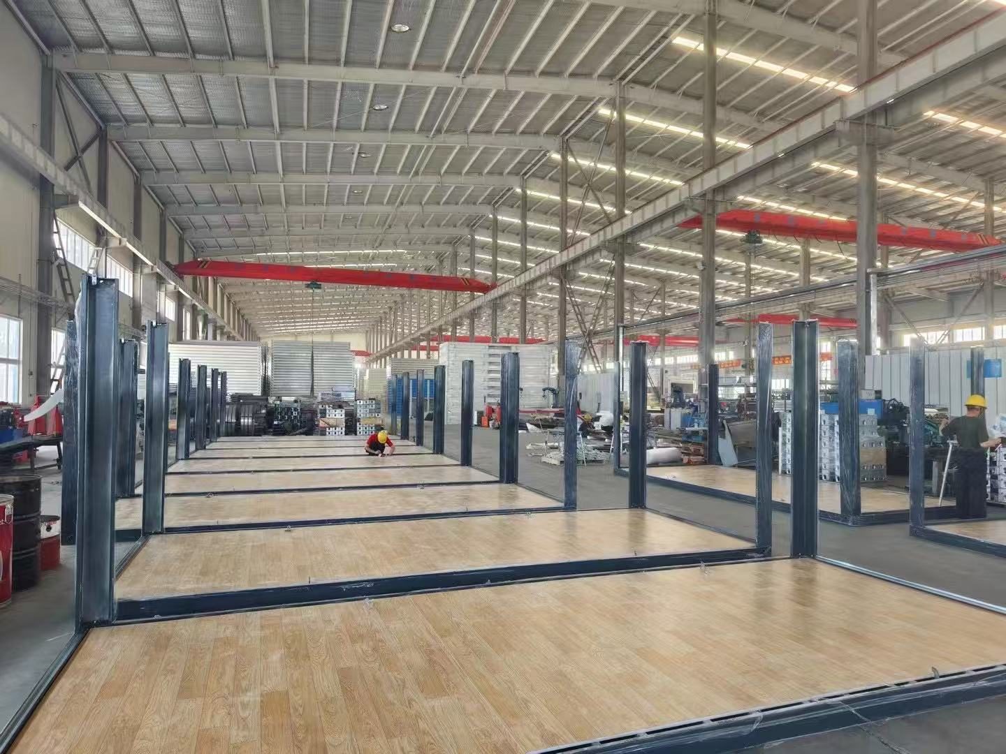 Prefab house production inside the factory