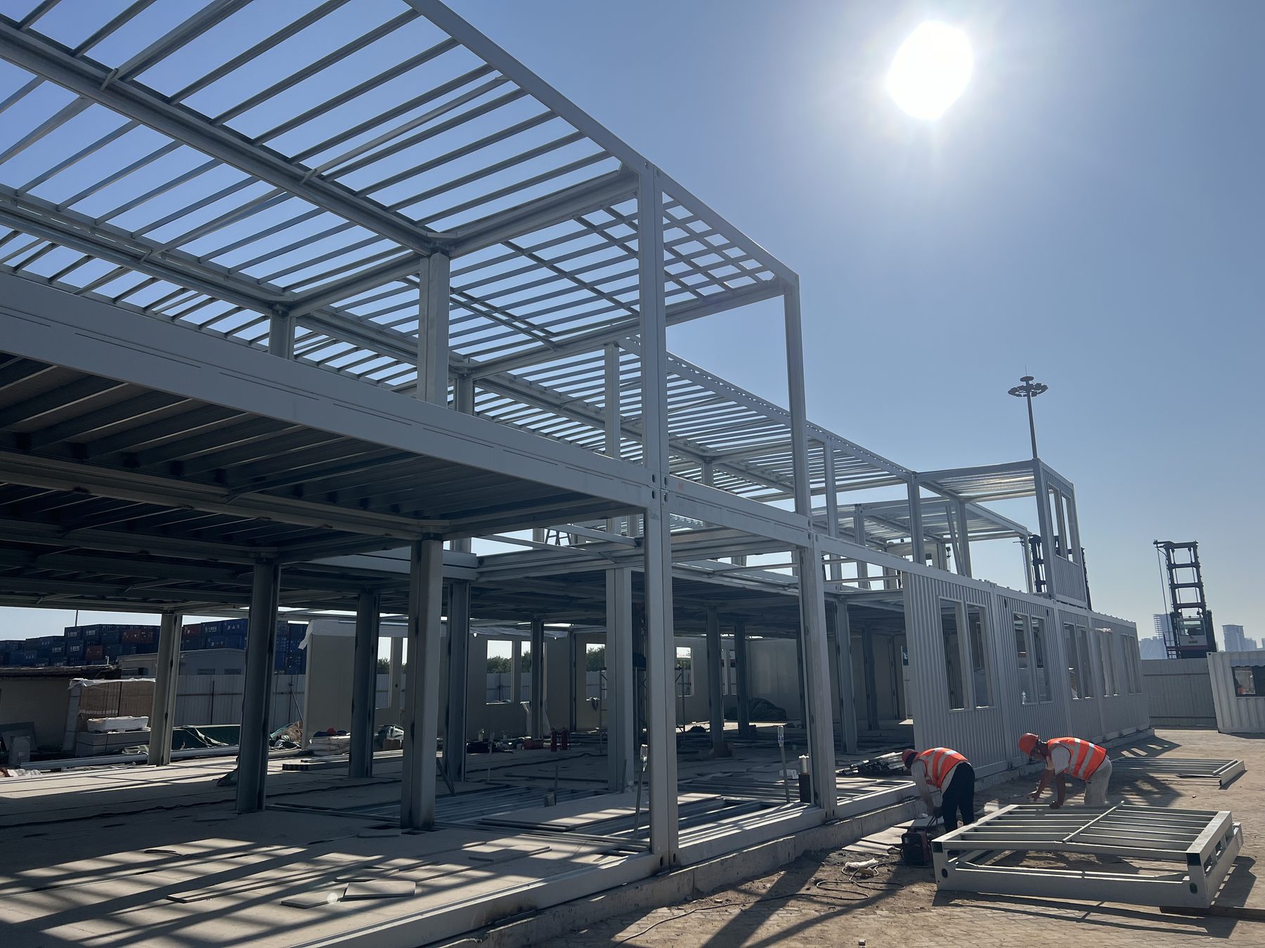 Steel frame installation for a prefabricated building