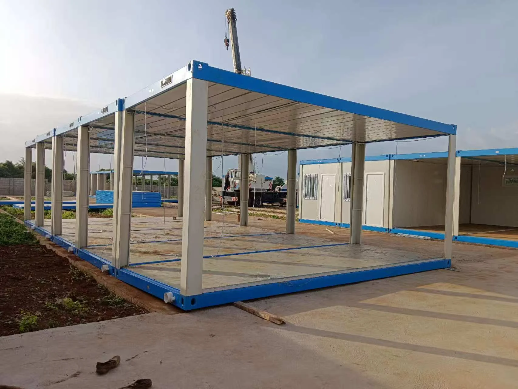 Modular steel frames during on-site installation