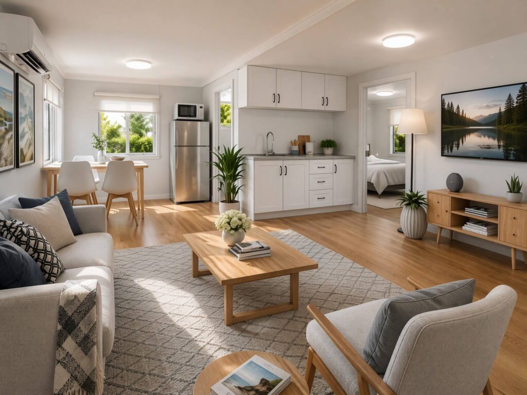 Modern interior of an expandable container home